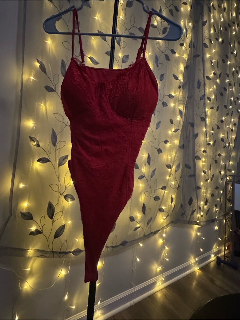 Klassy Network Red Lace Chemise Bodysuit with Adjustable Straps
